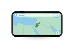 Searching map of Jordan in Smartphone map application. Map of Jordan in Cell Phone. vector