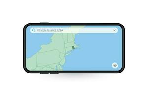 Searching map of Rhode Island in Smartphone map application. Map of Rhode Island in Cell Phone. vector