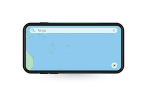 Searching map of Tonga in Smartphone map application. Map of Tonga in Cell Phone. vector