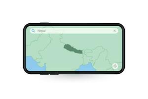 buscando mapa de Nepal en teléfono inteligente mapa solicitud. mapa de Nepal en célula teléfono. vector