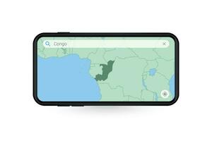 buscando mapa de congo en teléfono inteligente mapa solicitud. mapa de congo en célula teléfono. vector