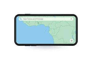 Searching map of Sao Tome and Principe in Smartphone map application. Map of Sao Tome and Principe in Cell Phone. vector