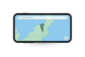 Searching map of Vermont in Smartphone map application. Map of Vermont in Cell Phone. vector