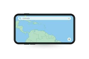 Searching map of Grenada in Smartphone map application. Map of Grenada in Cell Phone. vector