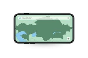 Searching map of Kazakhstan in Smartphone map application. Map of Kazakhstan in Cell Phone. vector