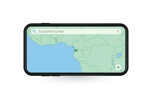 Searching map of Equatorial Guinea in Smartphone map application. Map of Equatorial Guinea in Cell Phone. vector