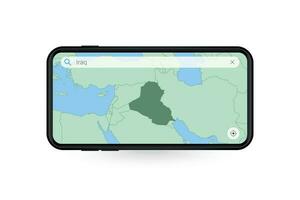 buscando mapa de Irak en teléfono inteligente mapa solicitud. mapa de Irak en célula teléfono. vector