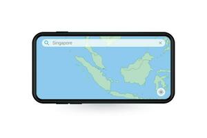 Searching map of Singapore in Smartphone map application. Map of Singapore in Cell Phone. vector