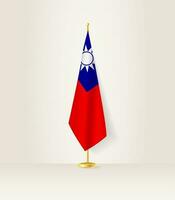 Taiwan flag on a flag stand. vector