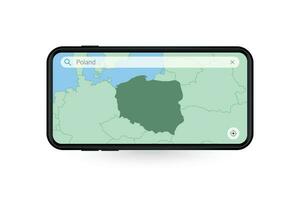 Searching map of Poland in Smartphone map application. Map of Poland in Cell Phone. vector