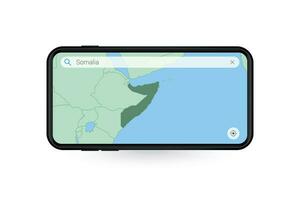 Searching map of Somalia in Smartphone map application. Map of Somalia in Cell Phone. vector
