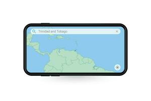 buscando mapa de trinidad y tobago en teléfono inteligente mapa solicitud. mapa de trinidad y tobago en célula teléfono. vector