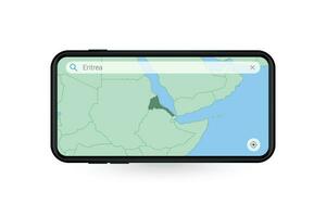 buscando mapa de eritrea en teléfono inteligente mapa solicitud. mapa de eritrea en célula teléfono. vector