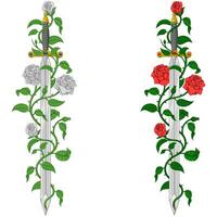 Ancient sword surrounded by rose plant vector