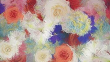 Abstract floral motion background animation in the style of a watercolor painting. Flowers include alstroemeria, carnation, chrysanthemum, daisy, gerbera, gladiola, hydrangea and rose. video