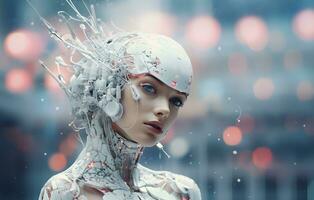Beautiful female robot with artificial intelligence. AI generated photo