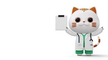 mignonne médecin chat, 3d dessin animé chat personnage, 3d le rendu video