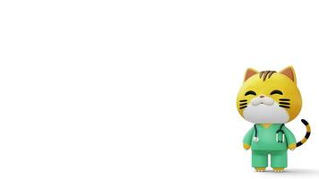 Cute doctor cat, 3d cartoon cat character, 3d rendering video