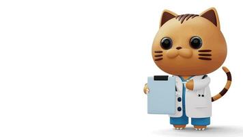 schattig dokter kat, 3d tekenfilm kat karakter, 3d renderen video