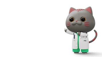 Cute doctor cat, 3d cartoon cat character, 3d rendering video