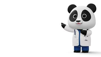 Cute doctor panda, 3d cartoon panda character, 3d rendering video