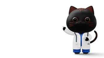 Cute doctor cat, 3d cartoon cat character, 3d rendering video