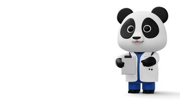 Cute doctor panda, 3d cartoon panda character, 3d rendering video