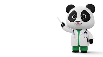 Cute doctor panda, 3d cartoon panda character, 3d rendering video