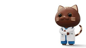 Cute doctor cat, 3d cartoon cat character, 3d rendering video