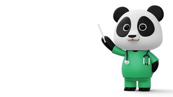 Cute doctor panda, 3d cartoon panda character, 3d rendering video