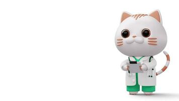 fofa médico gato, 3d desenho animado gato personagem, 3d Renderização video