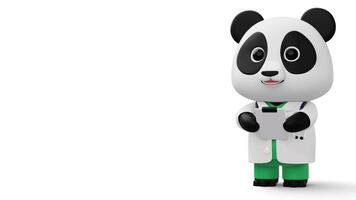 Cute doctor panda, 3d cartoon panda character, 3d rendering video