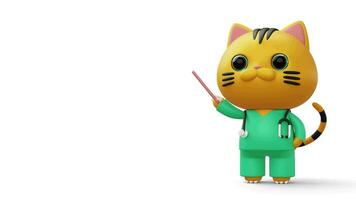 Cute doctor cat, 3d cartoon cat character, 3d rendering video