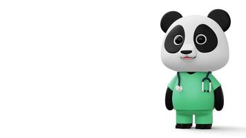 Cute doctor panda, 3d cartoon panda character, 3d rendering video