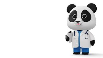 Cute doctor panda, 3d cartoon panda character, 3d rendering video