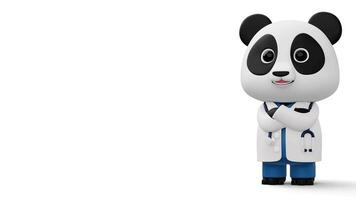 Cute doctor panda, 3d cartoon panda character, 3d rendering video