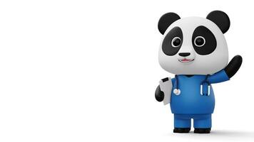 Cute doctor panda, 3d cartoon panda character, 3d rendering video