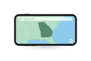 Searching map of Georgia in Smartphone map application. Map of Georgia in Cell Phone. vector