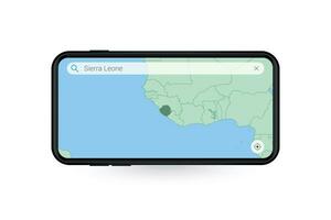 Searching map of Sierra Leone in Smartphone map application. Map of Sierra Leone in Cell Phone. vector