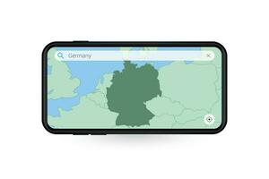 buscando mapa de Alemania en teléfono inteligente mapa solicitud. mapa de Alemania en célula teléfono. vector