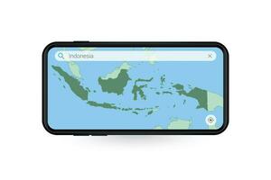 buscando mapa de Indonesia en teléfono inteligente mapa solicitud. mapa de Indonesia en célula teléfono. vector