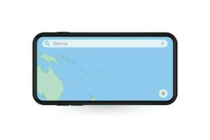 buscando mapa de Samoa en teléfono inteligente mapa solicitud. mapa de Samoa en célula teléfono. vector