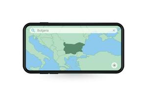 Searching map of Bulgaria in Smartphone map application. Map of Bulgaria in Cell Phone. vector