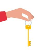 Hand Holding the Car Key. Door key. Home security. Vector illustration.