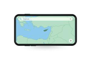 Searching map of Cyprus in Smartphone map application. Map of Cyprus in Cell Phone. vector