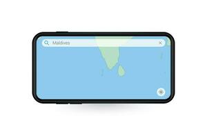 Searching map of Maldives in Smartphone map application. Map of Maldives in Cell Phone. vector