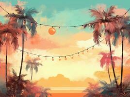 tropical antecedentes con palmas y ligero bombillas foto