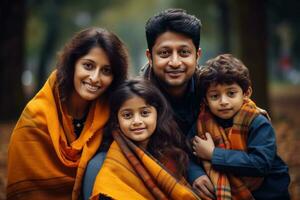 Indian a family holding children in their arms in a park photo