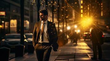 Businessman walking down the street photo