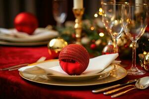 Christmas dinner table decoration photo